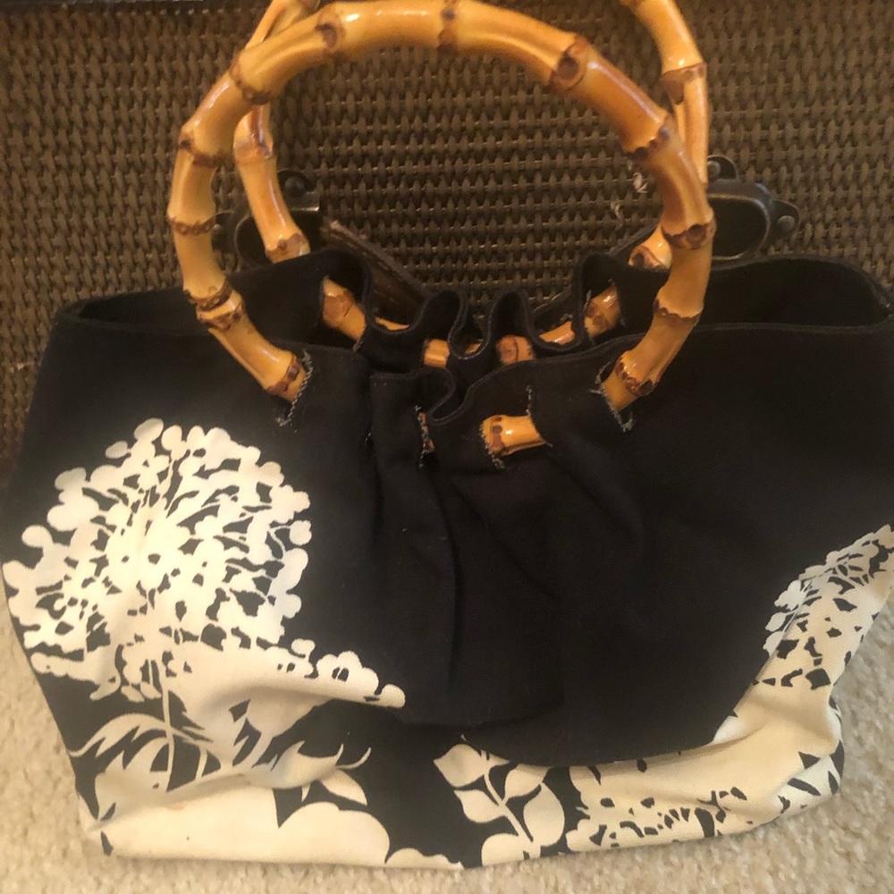 Banana Republic Black and white bamboo handle bag